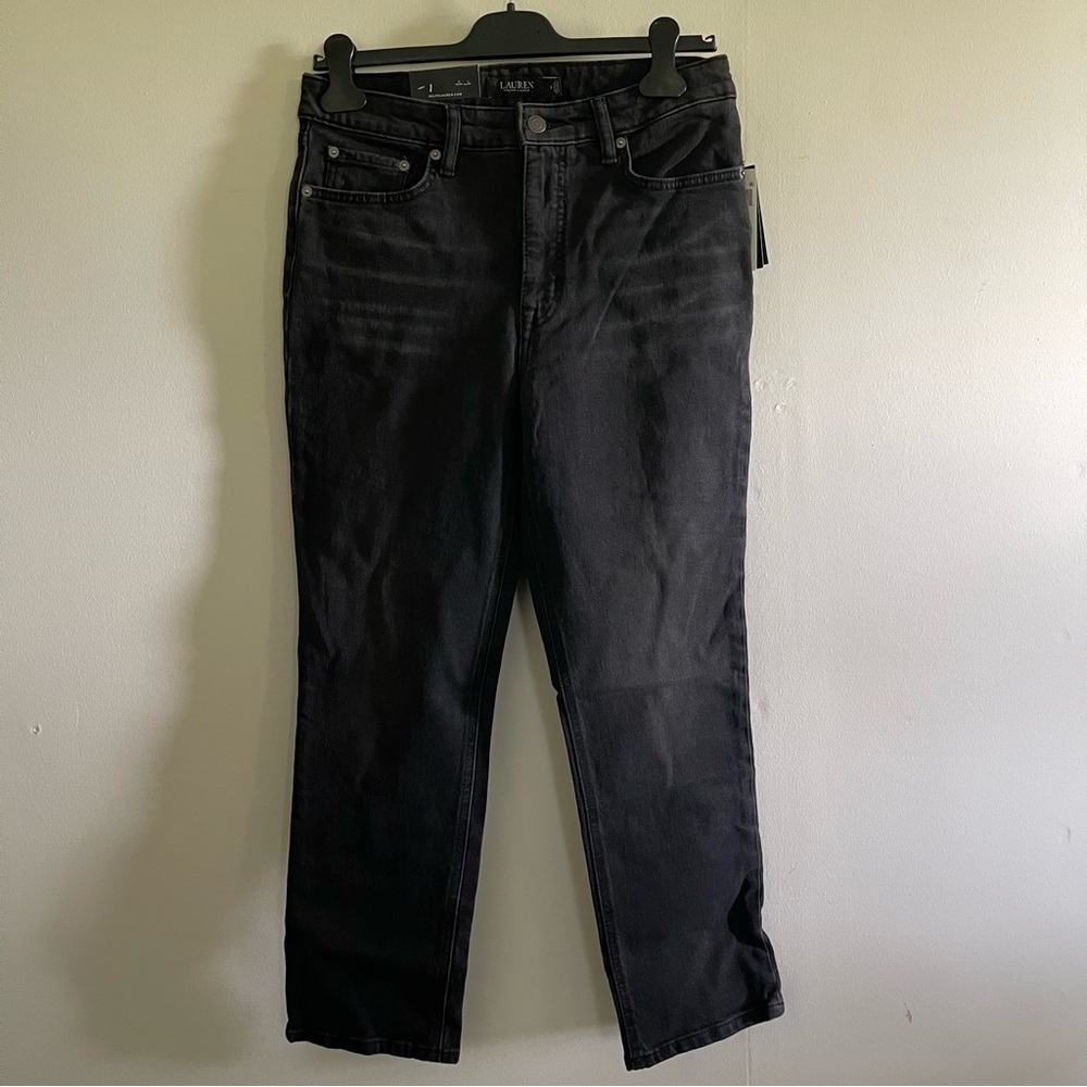 LAUREN RALPH LAUREN STRETCH HIGH RISE STRAIGHT BLACK DENIM JEAN SIZE 8/29